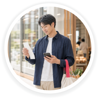 店舗でお買物したレシートを撮影して、ポイントが貯まる!